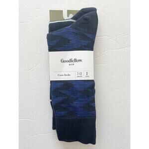 Goodfellow & Co Mens Crew Socks 2 Pairs Blue & White Striped 7-12 Sizes NEW
